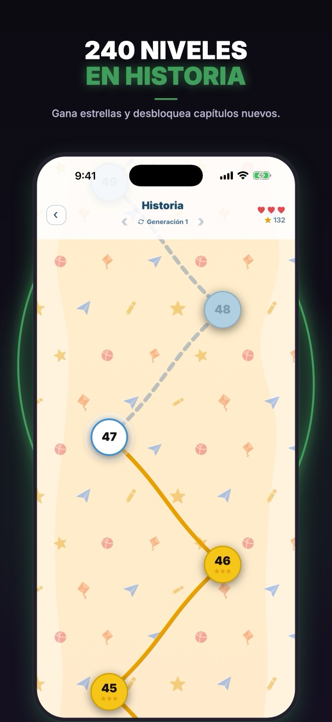 Mapa del modo historia con niveles y estrellas